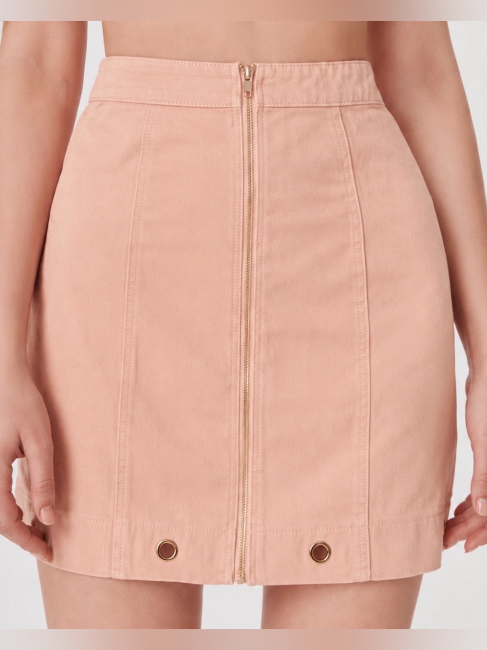 Pink Zip Front Mini Skirt Eyelet Detail NWOT